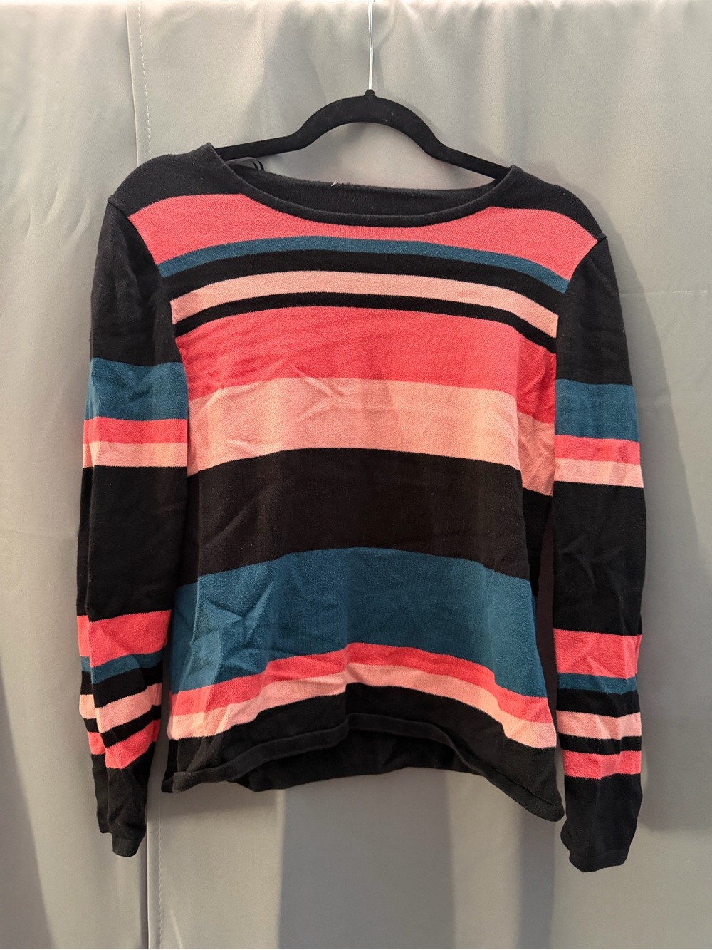 H&M Black Coral Pink Blue Striped Long Sleeve Tee